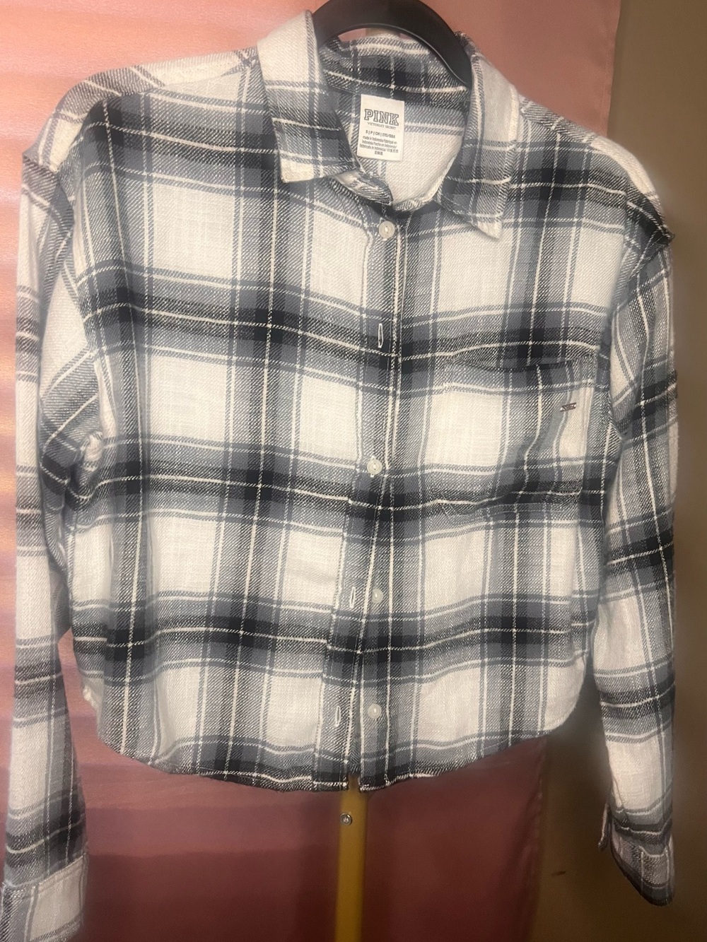 PINK Victoria's Secret Black & White Plaid Button-Front Shirt